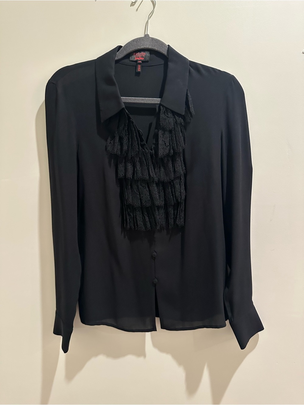 Escada Black Ruffle Front Blouse